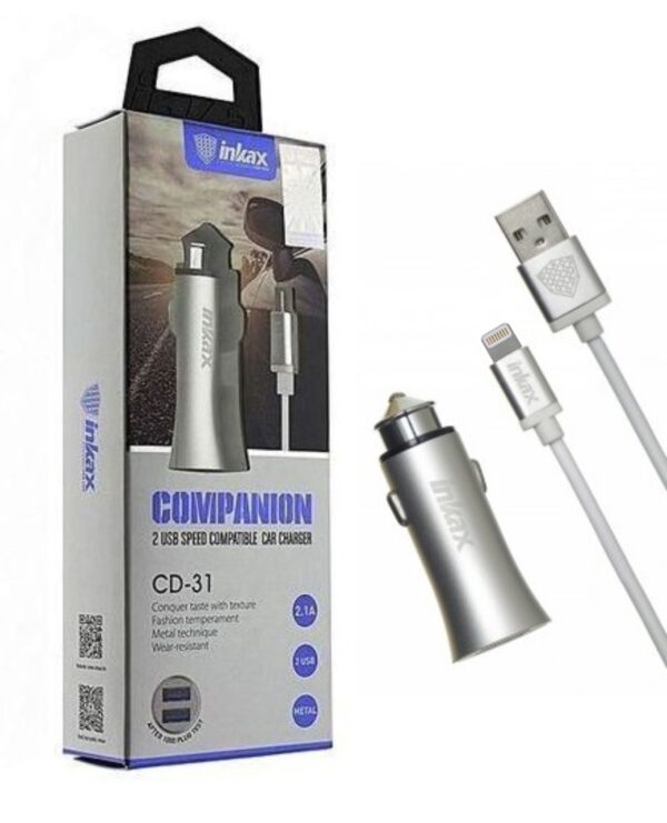productos35_19264 Cargador Auto Dual Inkax Silver C/Cable iPhone 2.1A