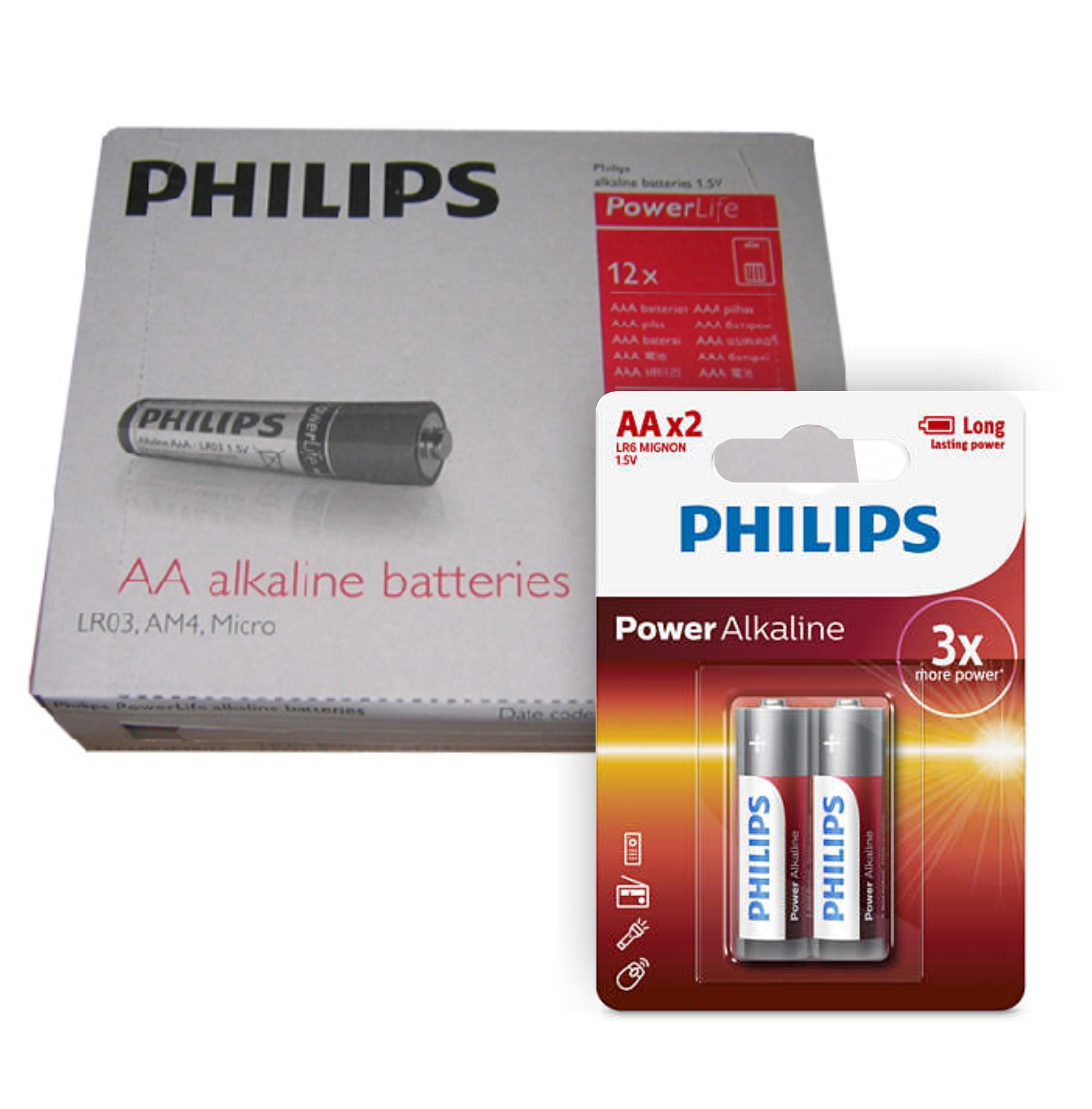 Pack de 12 Blister de Pilas Alcalinas Philips AA x2 Unidades