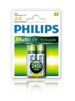 Pilas Recargables Philips AA 2450mAh x2