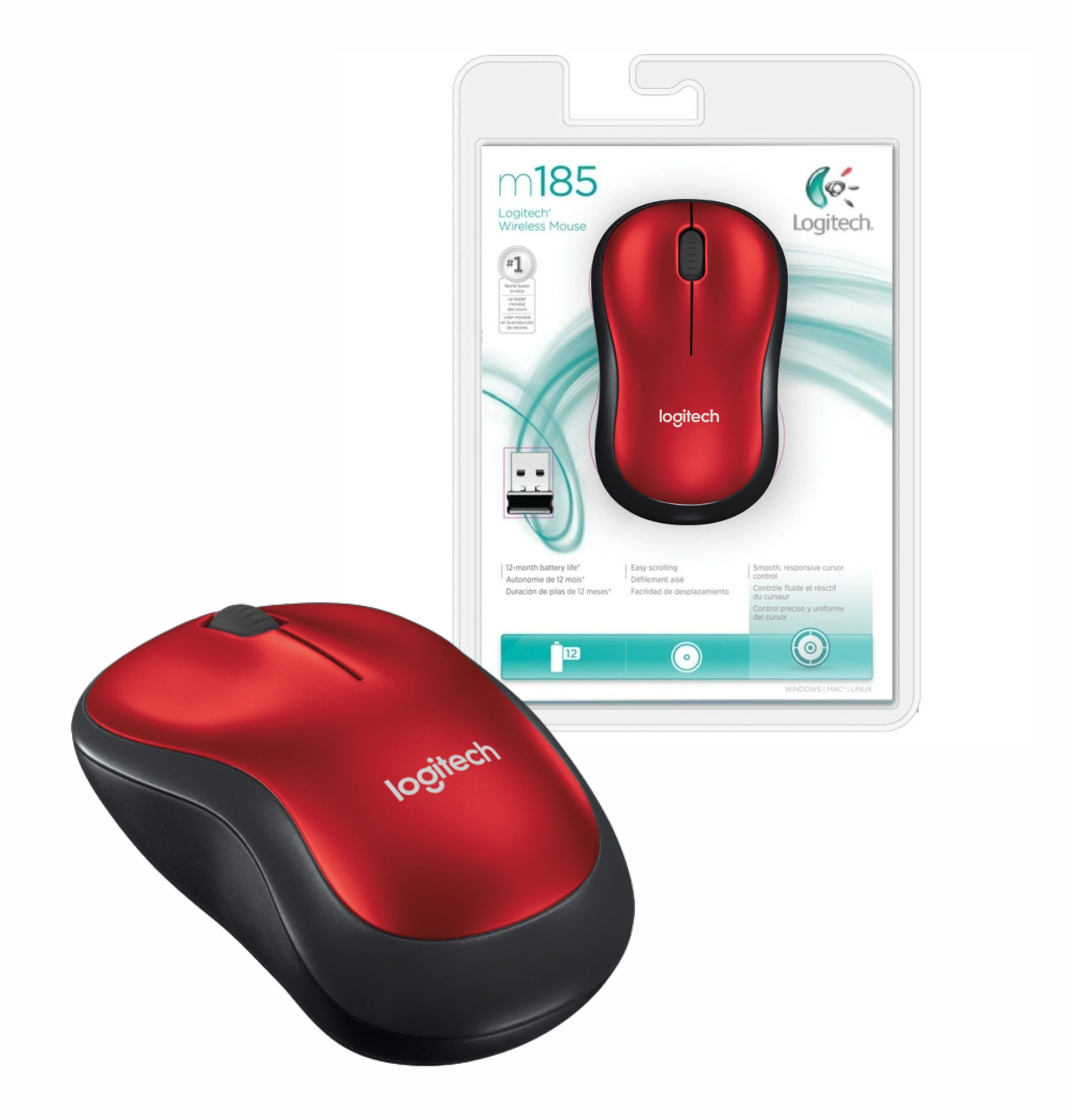 Mouse Inalámbrico Logitech M185 Rojo