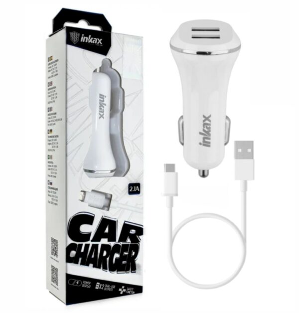 Cargador Auto Dual Inkax C/Cable Lightning USB 2.1A