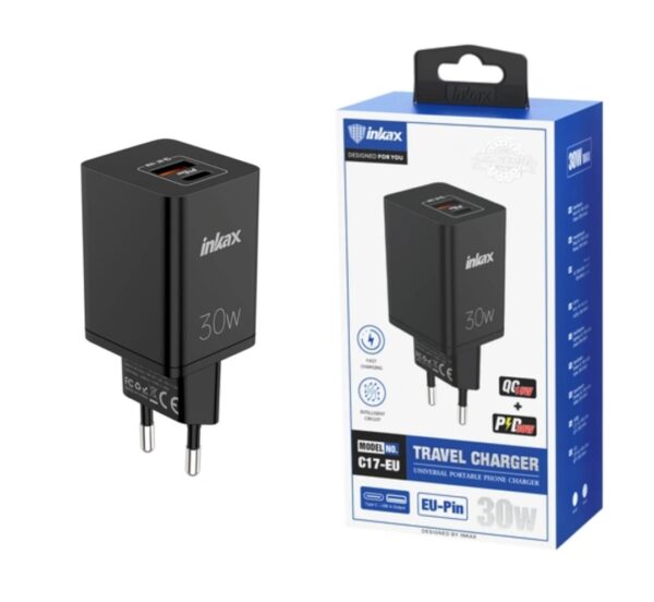 Cargador Inkax USB AC PD 30W Negro