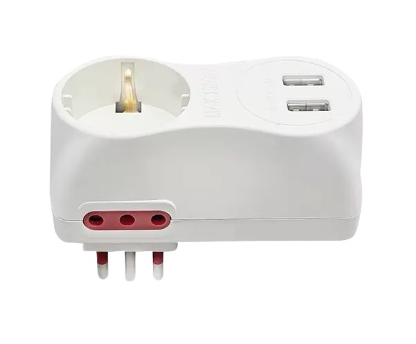 Adaptador 1xSchuko 2x3L a 3L 2USB Conatel
